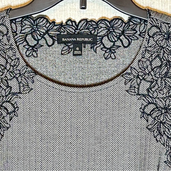 Banana Republic Embroidered A Line Black White Herringbone Dress Office Siren 6 - Picture 5 of 10